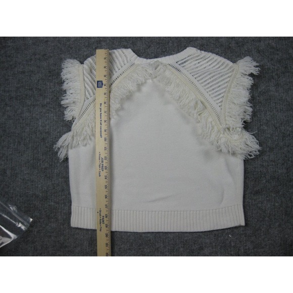 BCBGMaxazria Sweater Women Small Crochet Ivory Fringe Soft Girl Core Boho - Picture 10 of 15